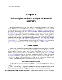 Chapter 4 Holomorphic and Real Analytic Differential Geometry