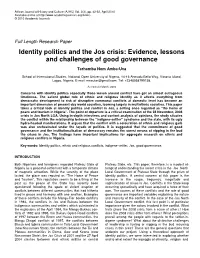 Identity Politics and the Jos Crisis: Evidence, Lessons and Challenges of Good Governance