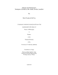 Memory and Performance: Strategies of Identity in the Orphic-Bacchic Lamellae by Mark Frederick Mcclay
