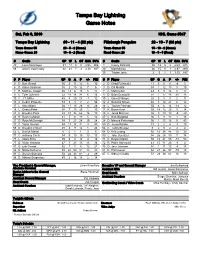 Tampa Bay Lightning Game Notes