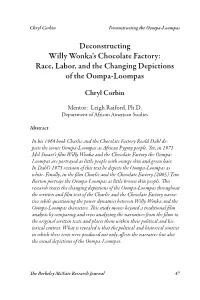 Deconstructing Willy Wonka's Chocolate Factory: Race, Labor