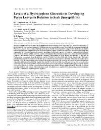 Levels of a Hydrojuglone Glucoside in Developing Pecan Leaves in Relation to Scab Susceptibility