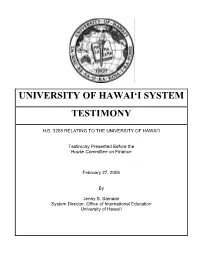 University of Hawai'i System Testimony