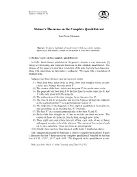 Steiner's Theorems on the Complete Quadrilateral