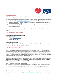 Sweden National Reporting Procedures for Cyberbullying, Hate Speech and Hate Crime