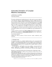 Automatic Derivation of Compiler Machine Descriptions