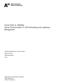 Coca-Cola Vs. Obesity Visual Communication in CSR Advertising and Legitimacy Management