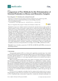 Comparison of Two Methods for the Determination of Selected Pesticides in Honey and Honeybee Samples