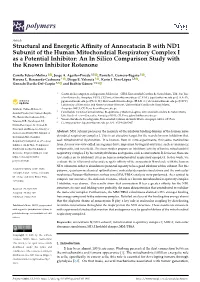 Structural and Energetic Affinity of Annocatacin B with ND1 Subunit Of