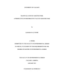 University of Calgary Transvaluation of Architecture