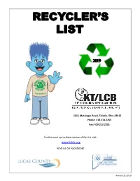 2019 Recyclers List TOLEDO LUCAS County