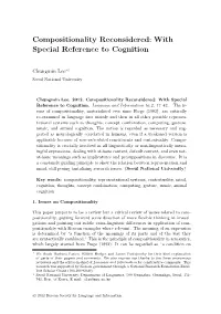 Compositionality Reconsidered: with Special Reference to Cognition