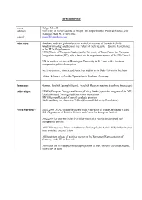 Curriculum Vitae Name: Address: E-Mail: Holger Moroff University of North Carolina at Chapel Hill, Department of Political Scien