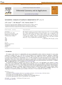 Geometric Contacts of Surfaces Immersed in Rn, N  5 ∗ S.I.R