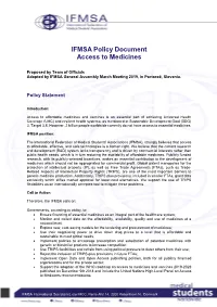 IFMSA Policy Document Access to Medicines