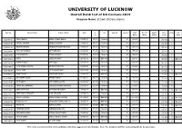 UNIVERSITY of LUCKNOW Overall Rank List of UG Courses-2019 Program Name: B.Com./B.Com.(Hons)