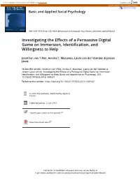 Investigating the Effects of a Persuasive Digital Game on Immersion, Identification, and Willingness to Help