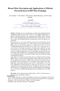 Bloom Filter Encryption and Applications to Efficient Forward