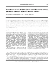 Mental Representation, Social Cognition, and the Neural Underpinnings of Borderline Personality Disorder: a Multilevel Approach