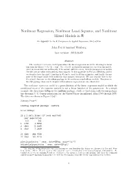 Nonlinear Regression, Nonlinear Least Squares, and Nonlinear Mixed Models in R