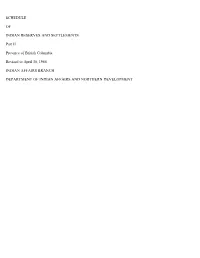 SCHEDULE of INDIAN RESERVES and SETTLEMENTS Part II