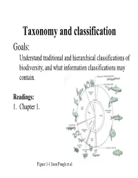 Taxonomy and Classification Goals: Un Ders Tan D Traditi Onal and Hi Erarchi Cal Cl Assifi Cati Ons of Biodiversity, and What Information Classifications May Contain