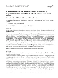 A Stable Temperature May Favour Continuous Reproduction by Theodoxus ﬂuviatilis and Explain Its High Densities in Some Karstic Springs