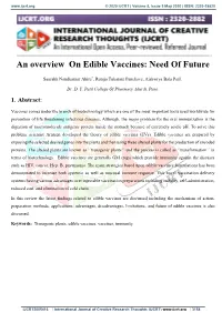 An Overview on Edible Vaccines: Need of Future