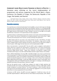Discussion Piece Reflecting on the Recent Implementation of Programmes and Policies Supported by the World Bank in Benin, Camero