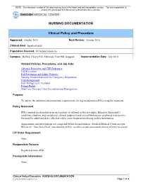 NURSING DOCUMENTATION Clinical Policy and Procedure