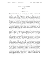 CREATIVE EXPERIENCE by M.P. Follett INTRODUCTION the Social