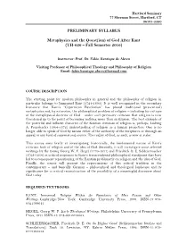 PRELIMINARY SYLLABUS Metaphysics And