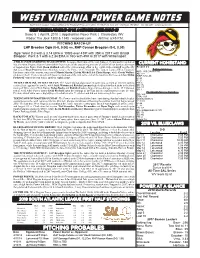 West Virginia Power Game Notes