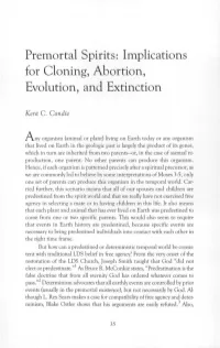 Premortal Spirits: Implications for Cloning, Abortion, Evolution, and Extinction