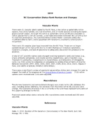 2019 BC Conservation Status Rank Review and Changes