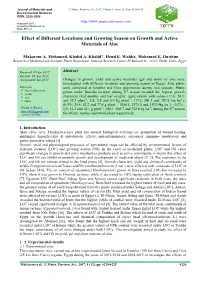 Effect of Different Locations and Growing Season on Growth and Active Materials of Aloe