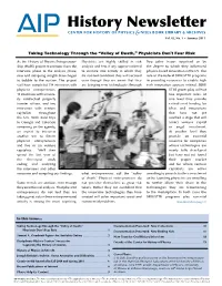 History Newsletter CENTER for HISTORY of PHYSICS&NIELS BOHR LIBRARY & ARCHIVES Vol