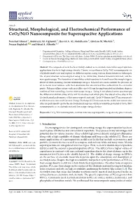 Structural, Morphological, and Electrochemical Performance of Ceo2/Nio Nanocomposite for Supercapacitor Applications