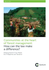 Communities at the Heart of Forest Management: How Can the Law Make a Difference? Sharing Lessons from Nepal, the Philippines and Tanzania