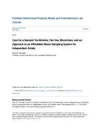 De Minimis, Fair Use, Blockchain, and an Approach to an Affordable Music Sampling System for Independent Artists