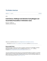 Insta-Famous: Challenges and Obstacles Facing Bloggers and Social Media Personalities in Defamation Cases