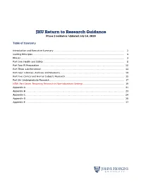 JHU Return to Research Guidance Phase 1 Guidance: Updated July 14, 2020