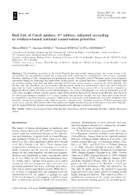 Red List of Czech Spiders: 3Rd Edition, Adjusted According to Evidence-Based National Conservation Priorities