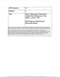 9.1 2 Role of Agricultural Practices in Fugitive Dust Emissions, Final Tte Report, June 8,1991 MRI Project of California Air Resources Board