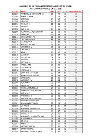 Mark List of All the Candidates Appeared for the Stage I