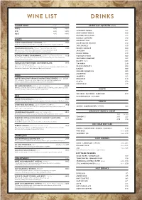 Drinks Wine List