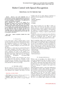 Robot Control with Speech Recognition