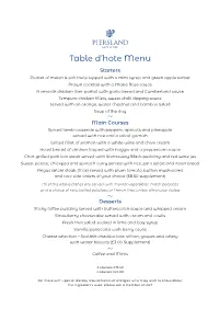 Table D'hote Menu