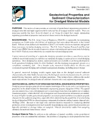 Geotechnical Properties and Sediment Characterization for Dredged Material Models