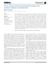 On the Relation Between Grammatical Number and Cardinal Numbers in Development